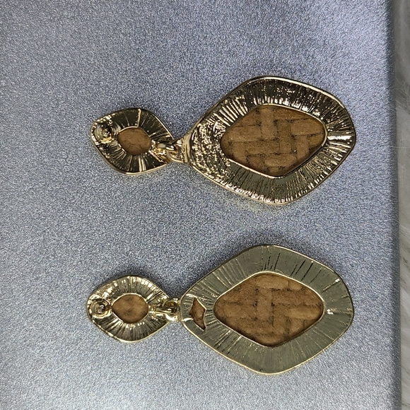 Woven Rattan Earrings Beige Tan Casual Everyday Lightweight Gift Jewelry Spring - Picture 2 of 3